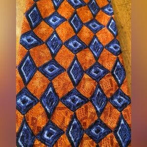 Conte di Milano Mens Geometric Silk Tie Necktie Rust Blue 58”